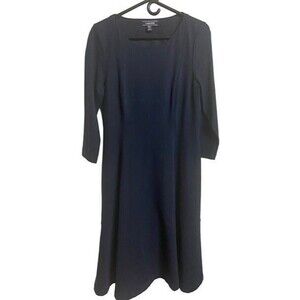 Lands End Midi Dress 10/12 Navy Blue Round Neck Long Sleeve  Knit classic